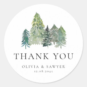 Watercolor Snowy Evergreen Woodland Winter Wedding Classic Round Sticker