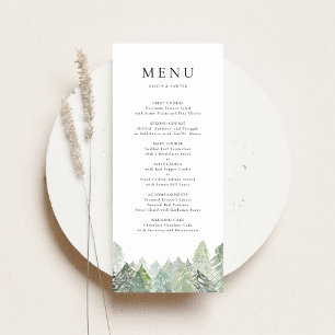 Watercolor Snowy Evergreen Woodland Winter Wedding Menu