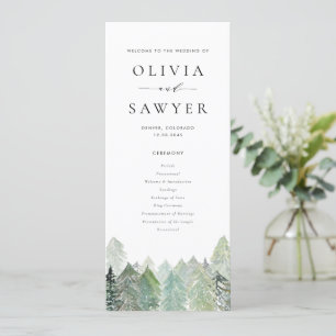 Watercolor Snowy Evergreen Woodland Winter Wedding Programme