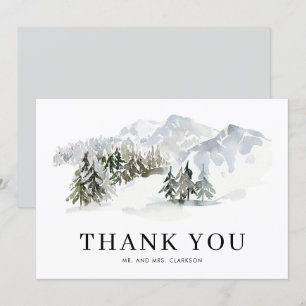 Watercolor Snowy Forest Woodland Winter Wedding Thank You Card