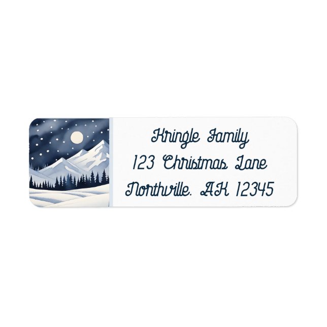 Watercolor Snowy Nighttime Landscape Address Label (Front)