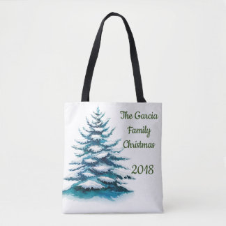 Watercolor Snowy Pine & Wreath 2 sided Family Tote Bag