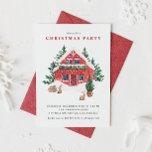 Watercolor Snowy Red Cottage Christmas Party Invitation<br><div class="desc">Celebrate the season with this Christmas party invitation featuring a snowy red cottage, evergreen trees, and woodland rabbits. The soft watercolor style brings a cozy and rustic charm to your holiday event. Perfect for winter gatherings, Christmas dinners, or cabin-style parties. Easily personalize the text to fit your party details. A...</div>