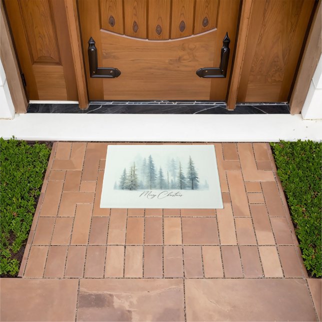 Watercolor snowy trees custom Christmas Doormat (Outdoor)
