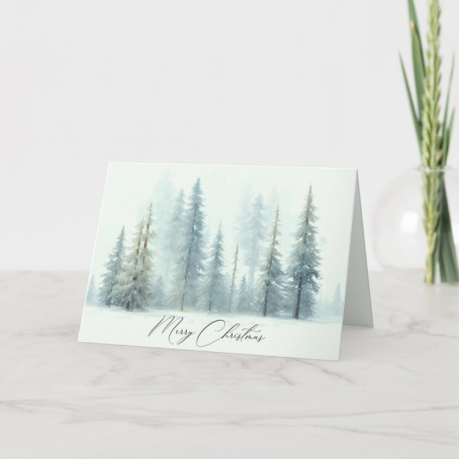 Watercolor snowy trees custom Christmas Holiday Card (Front)