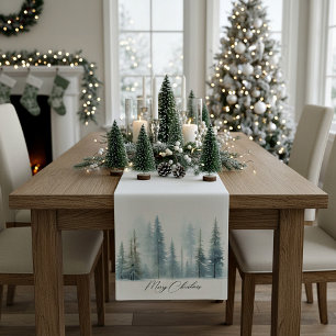 Watercolor snowy trees custom Christmas Medium Table Runner