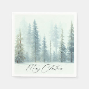 Watercolor snowy trees custom Christmas Napkin