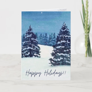 Watercolor snowy trees, Folded Holiday Card