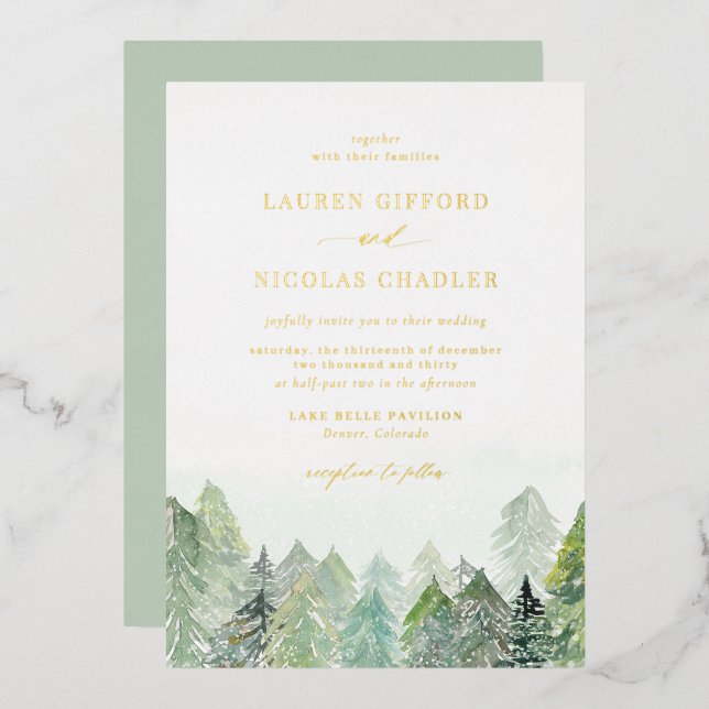 Watercolor Snowy Woodland Winter Wedding (Front/Back)