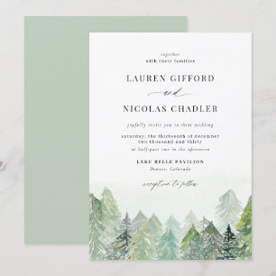 Watercolor Snowy Woodland Winter Wedding Invitation