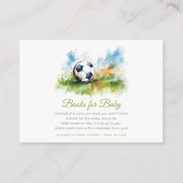 Watercolor Soccer Baby Shower  Enclosure Card (Front)