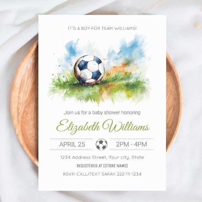 Watercolor Soccer Baby Shower Invitation (Creator Uploaded)