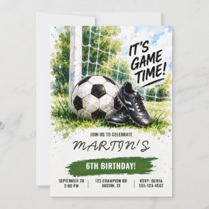 Watercolor Soccer Birthday Invitation