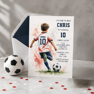 Watercolor Soccer Boy Birthday Party Invitation