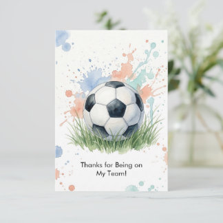 Watercolor Soccer Boy's Birthday Party Thank You Card