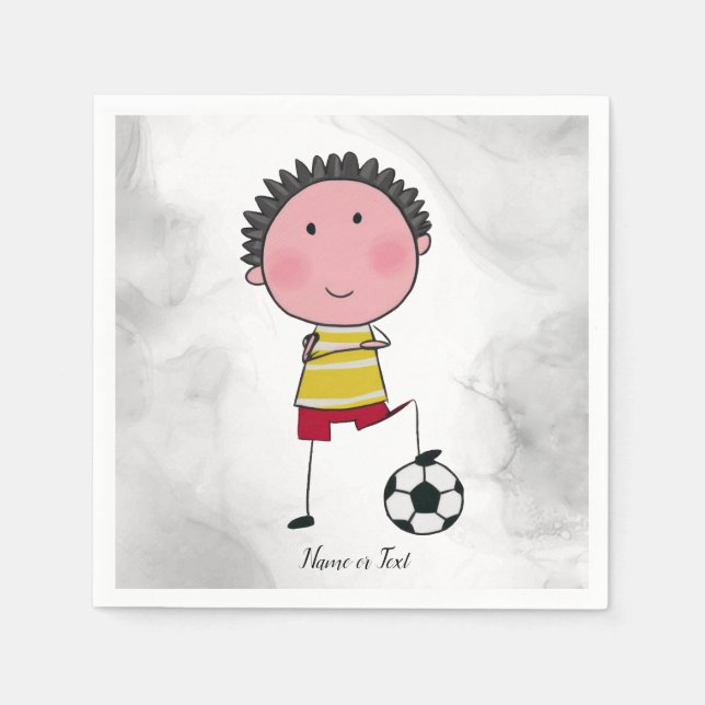 Watercolor Soccer Player Stick Boy Beautiful Napkin (Front)