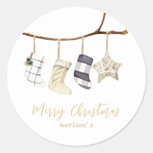 Watercolor socks for Christmas Classic Round Sticker