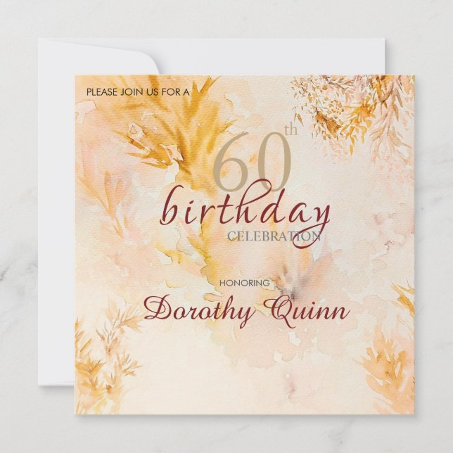 Watercolor Soft Autumn Leaves Birthday Invitation (Front)