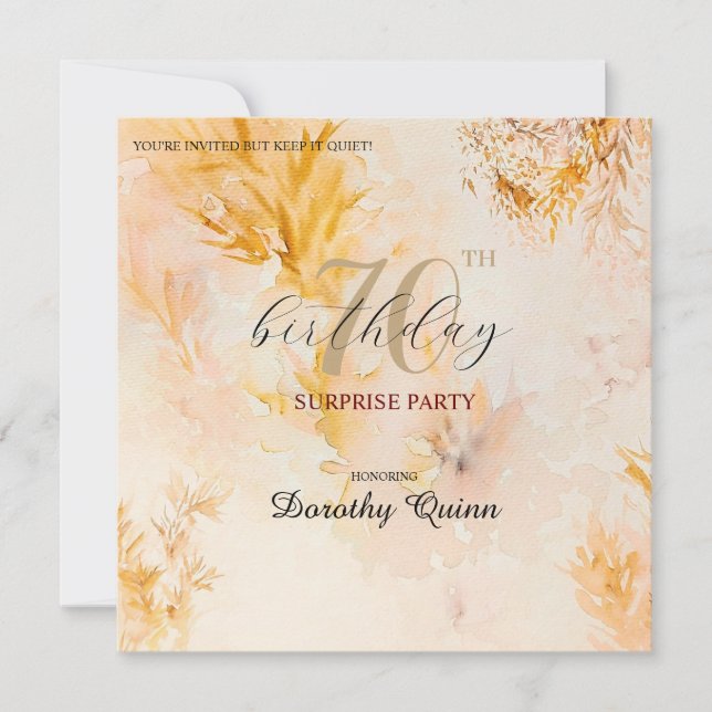 Watercolor Soft Autumn Leaves Surprise Birthday Invitation (Front)