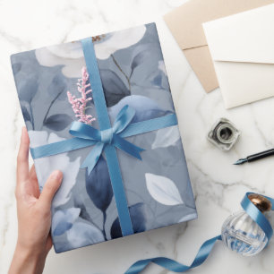 Watercolor Soft Blue Flower White Floral Pattern Wrapping Paper