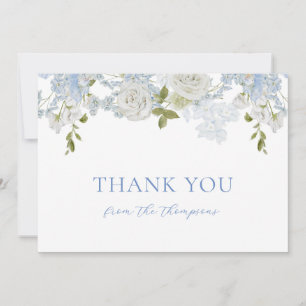 Watercolor Soft Blue Flowers Baby Boy Shower Thank You Card
