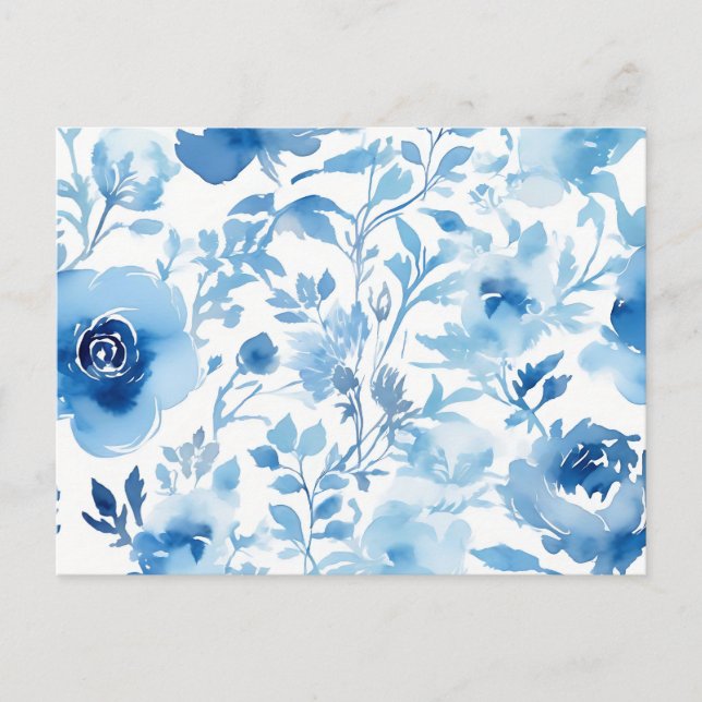 Watercolor Soft Blue Flowers Pattern Postcard (Front)