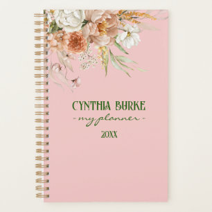 Watercolor Soft Blush Pink Floral  Spiral Planner