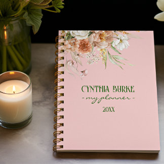 Watercolor Soft Blush Pink Floral Spiral Planner