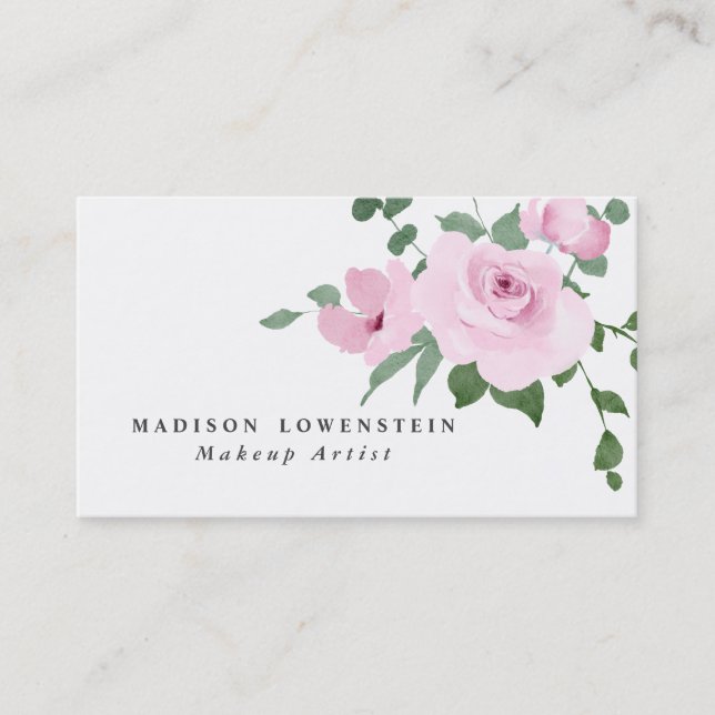 Watercolor Soft Blush Pink Roses Bouquet Business Card (Front)