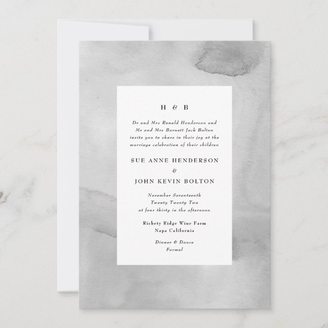 Watercolor Soft Grey Pastel Wedding Invitation (Front)
