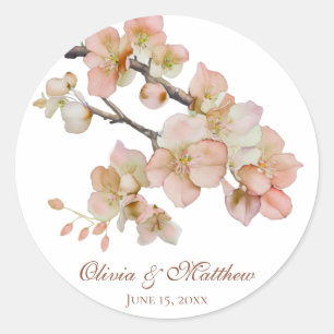 Watercolor soft orange pink spring blossoms classic round sticker