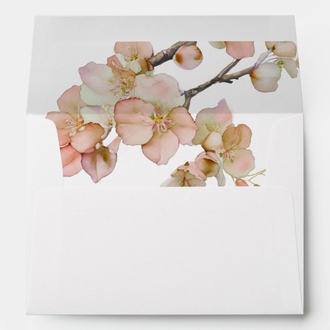 Watercolor soft orange pink spring blossoms envelope (Back (Bottom))