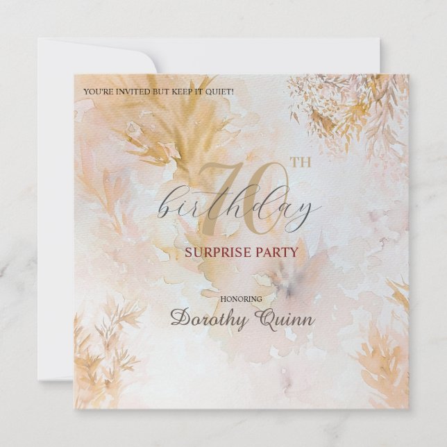 Watercolor Soft Pastel Leaves Surprise Birthday Invitation (Front)