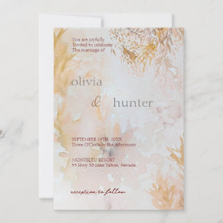 Watercolor Soft Pastel Leaves Wedding Invitation