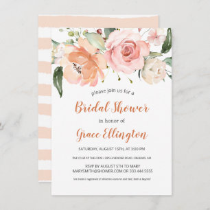 Watercolor soft peach roses Bridal Shower Invitation