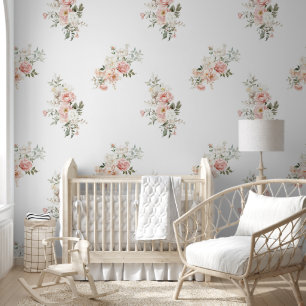 Watercolor Soft Pink flower Floral  Peel and Stick Wallpaper