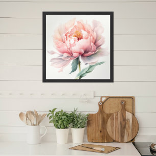 Watercolor Soft Pink Peach Peony Square Poster