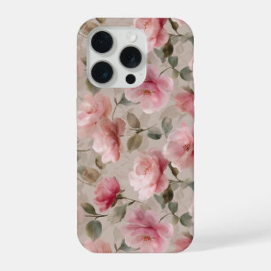 Watercolor Soft Pink Rose Beige Floral Pattern iPhone 15 Pro Case