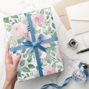 Watercolor Soft Pink Roses Floral Wrapping Paper