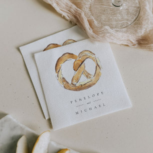 Watercolor Soft Pretzel Personalised Wedding Napkin