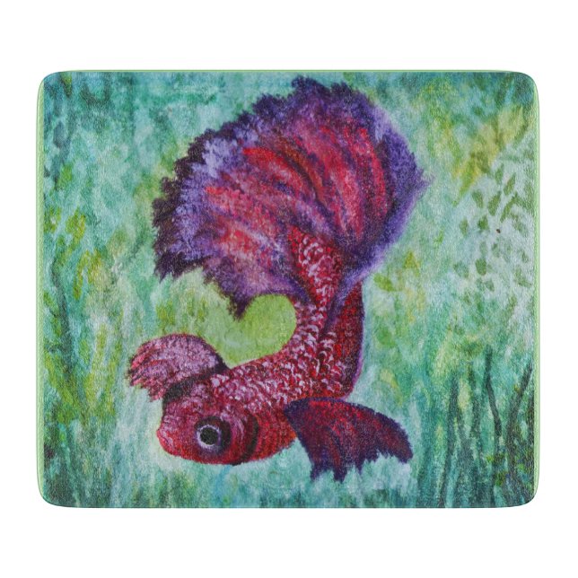 Watercolor Soft Tones Betta Fish Painting Cutting Board (Front)