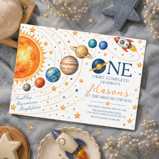 Watercolor Solar System Boy First Birthday Invitation