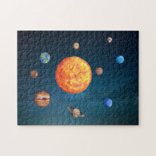 Watercolor Solar System Planets Sun earth Jigsaw Puzzle