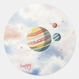 Watercolor Solar System with Metallic Accents Classic Round Sticker