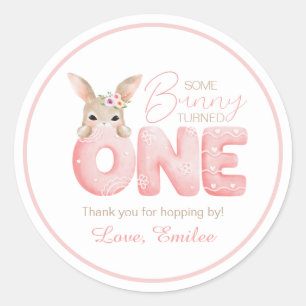 Watercolor Some Bunny is ONE Birthday party favour Classic Round Sticker