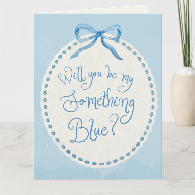 Watercolor "Something Blue Crew" Coquette Proposal Card (Front)