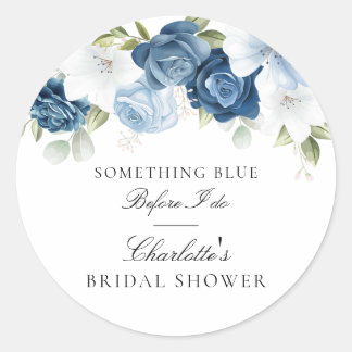 Watercolor Something Blue Floral Bridal Shower Classic Round Sticker