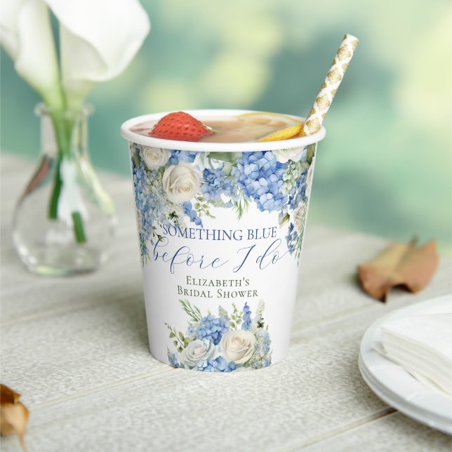Watercolor Something Blue Floral Bridal Shower Paper Cups (Insitu)