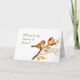 Watercolor Song Cute Brown Birds Matron of Honour Invitation