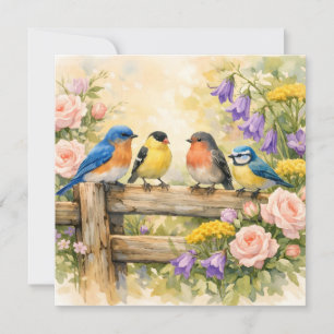 Watercolor Songbirds on the Wooden Fence Card